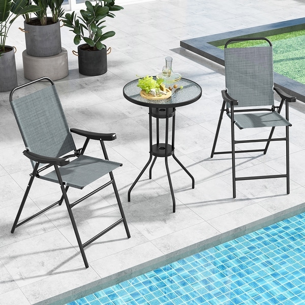 Gymax 4 PCS Patio Bar Chair Folding Bar Height Metal Frame w/ Footrest