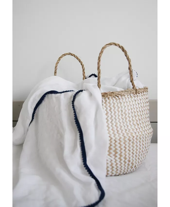Malabar Baby Silky Soft LUXE Pom Pom Swaddle, Navy