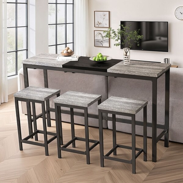 4 Pcs Kitchen Dining Table Set with 1 Table and 3 Stools,Hanging Stool Design,60.24