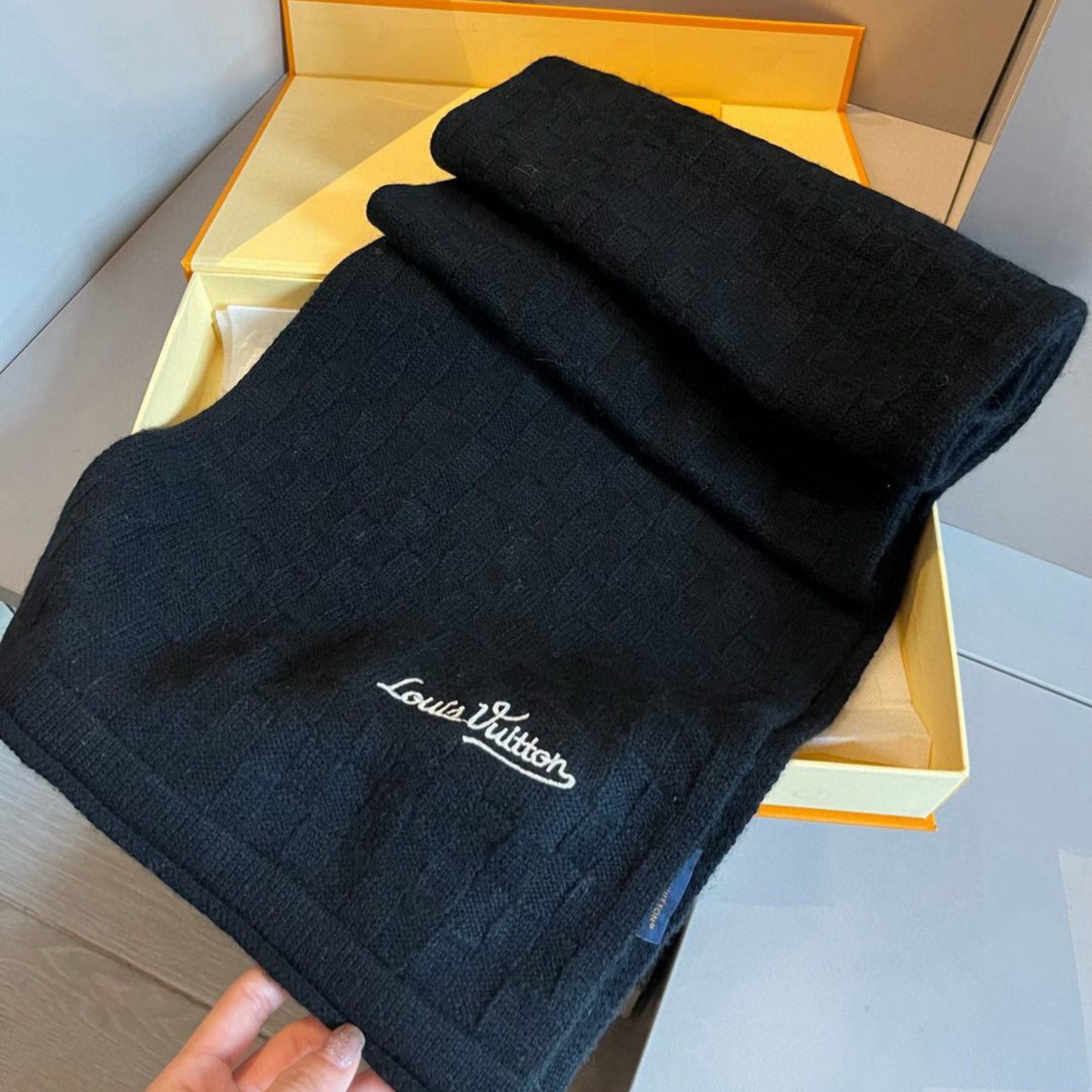 Louis Vuitton Damier Check Scarf Black For Women 180cm