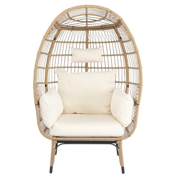 Patio Wicker Egg Chair with Beige Cushion