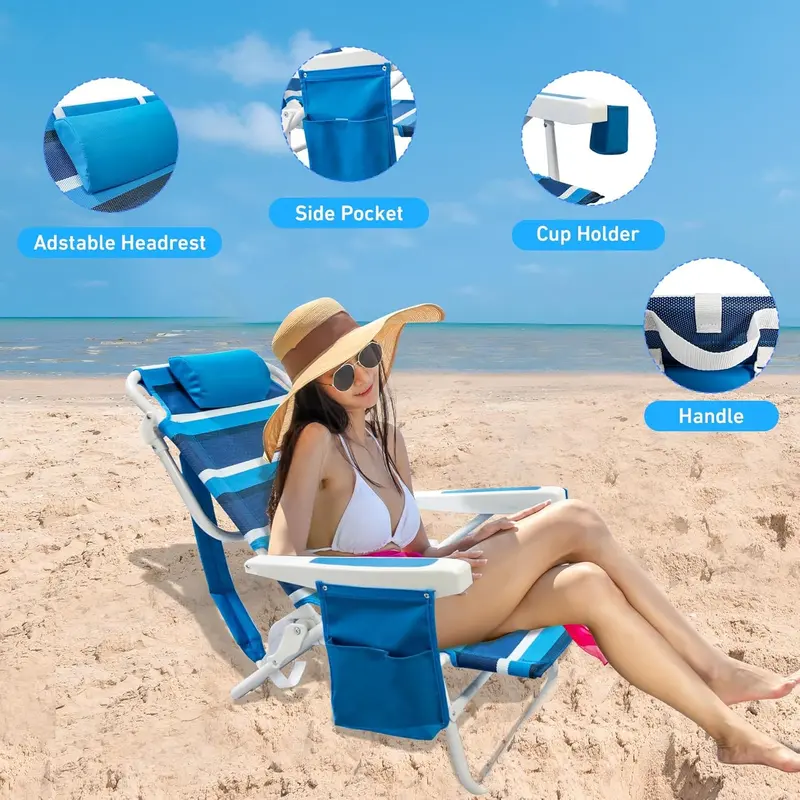 Textilene Beach Chair Duo – 2-Pack 5-Position Folding Recliners with Cooler Bag & Carry Straps