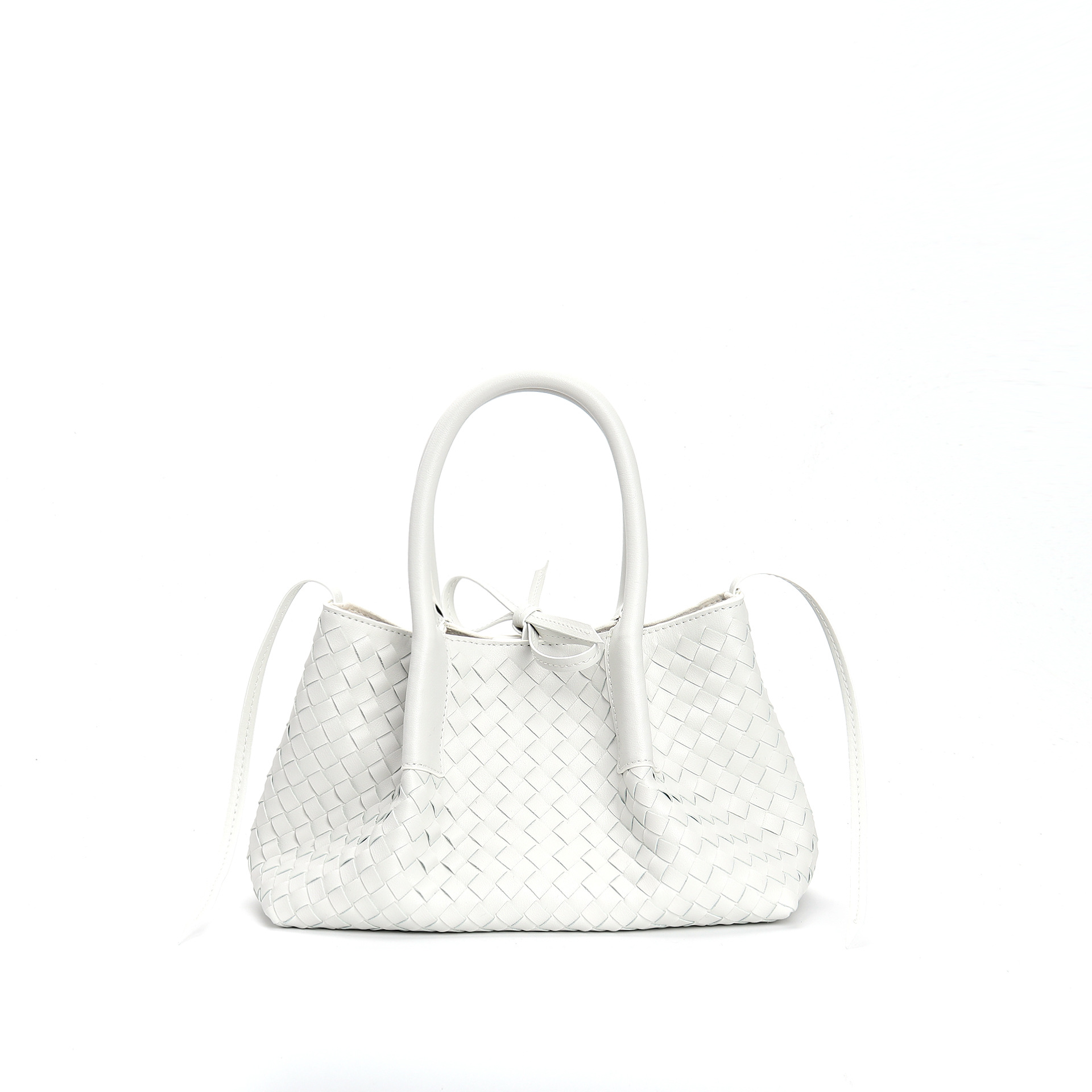 White Woven Leather Tote Bag