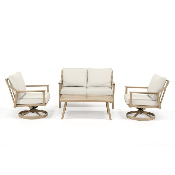 4Person Aluminum Patio Conversation Set with Swivel Chairs,Coffee Table and Cushions