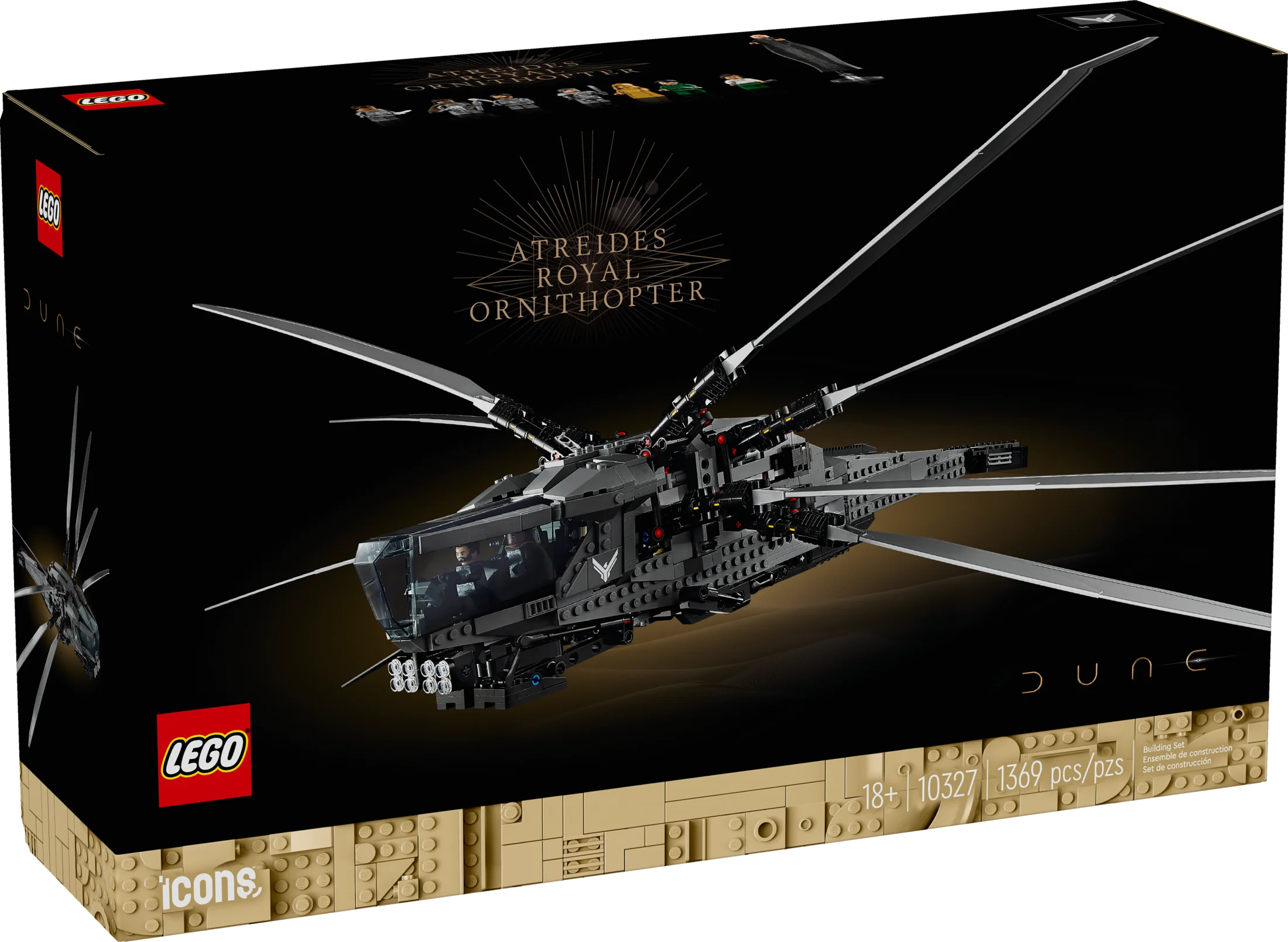 LEGO Icons Dune Atreides Royal Ornithopter, Collectible Dune Inspired Model for Build and Display, Adult Gift Idea for Sci-Fi Movie Fans, 8 Dune Minifigures such as Chani and Baron Harkonnen, 10327