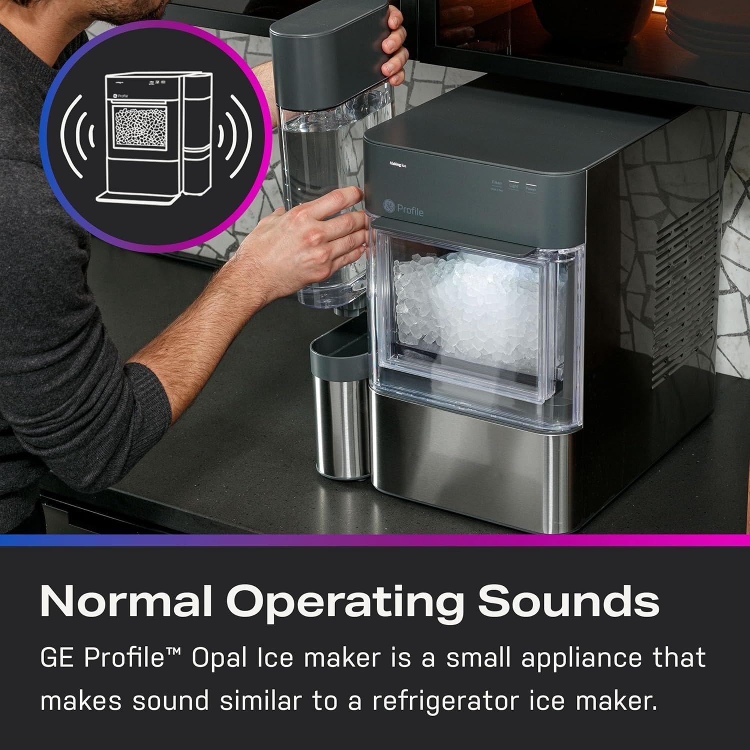 Chewable Crunchable Countertop Nugget Ice Maker, Scoop included, 38 lbs in 24 hours, Pellet Ice Machine with WiFi & Smart Connected, Stainless Steel