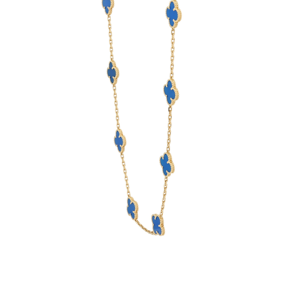 Van Cleef & Arpels Vintage Alhambra 20 Motifs Necklace 18K Yellow Gold Blue Agate VCARP7RN00