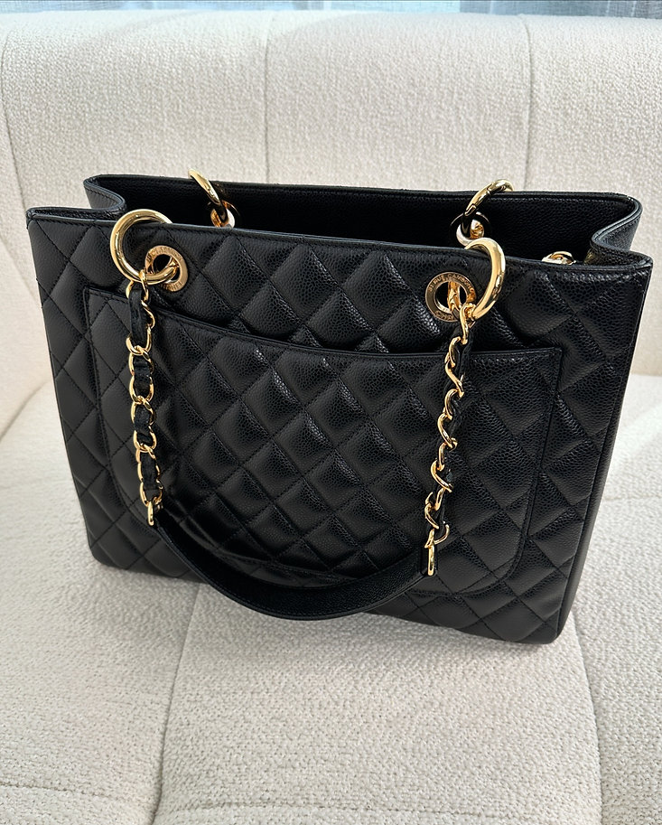 Chanel Classic Tote Bag Gold Toned Hardware Black 34cm