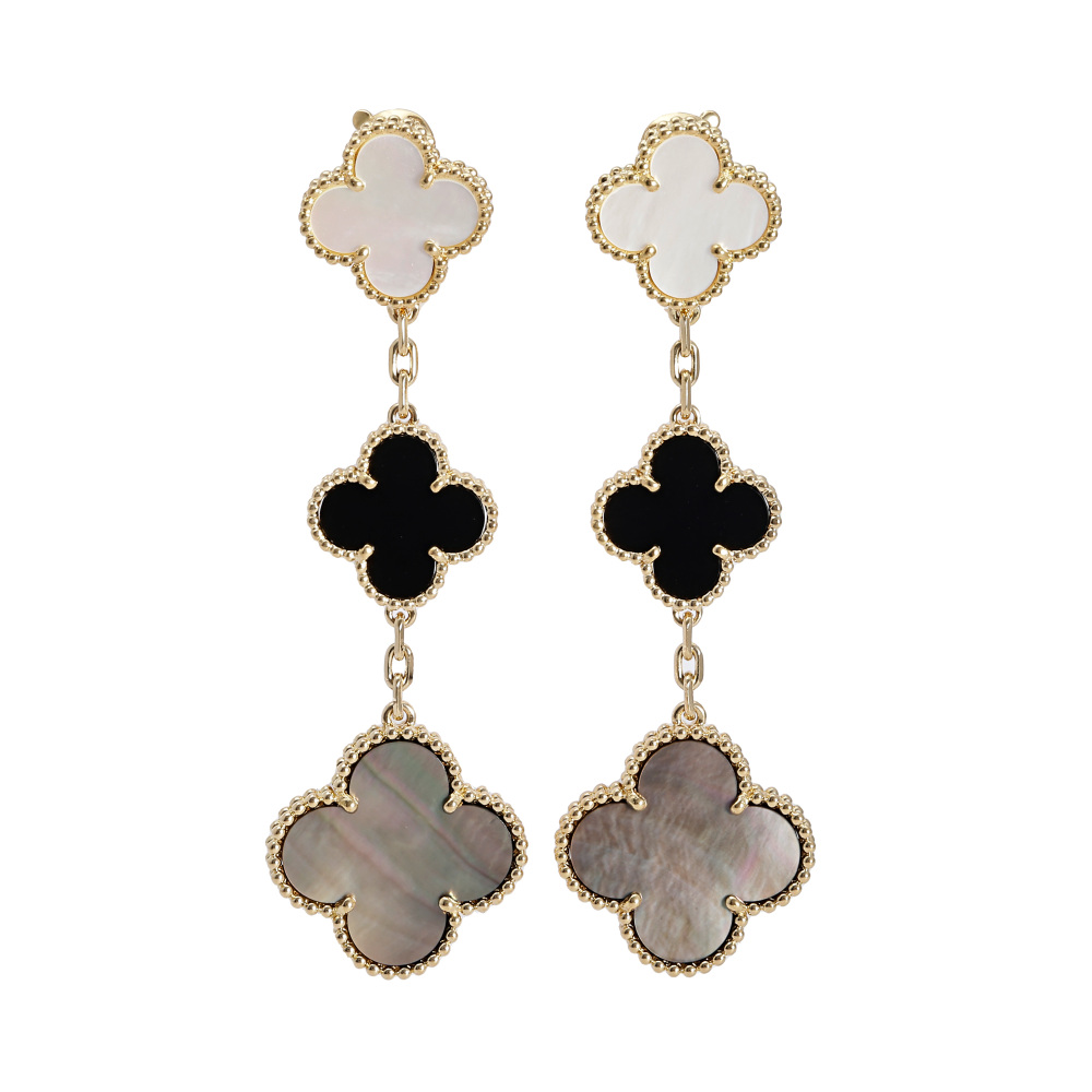 Van Cleef & Arpels Magic Alhambra 3 Motifs Earrings 18K Yellow Gold VCARD79000