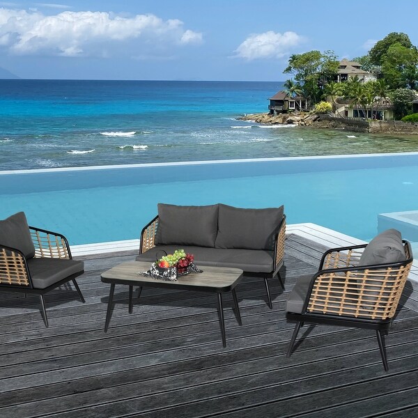 4 Piece Patio Furniture Set with Tempered Glass Tabletop
