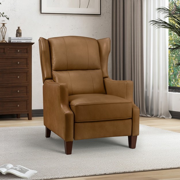 Heino Comfy Genuine Leather Recliner With Solid Wood Legs Karat Home