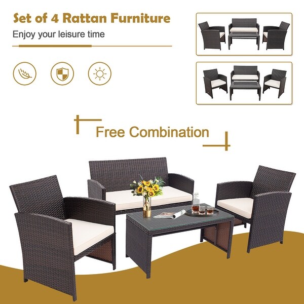 Costway 8PCS Patio Rattan Furniture Set Cushioned Chair Sofa Coffee