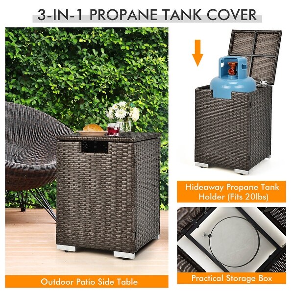 Costway 8PCS Patio Rattan Furniture Set Fire Pit Table Tank Holder