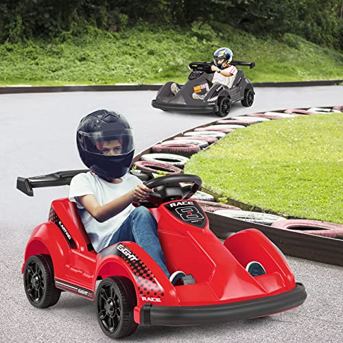 Costzon 6V Racer Go Kart with 2.4G Remote Control, Electric Kids Ride-on Toy with Safety Belt, Music, USB Port, Forward/Backward, 2MPH Max Speed, Battery Powered Go Kart for Kids 37-96 Months (Black)