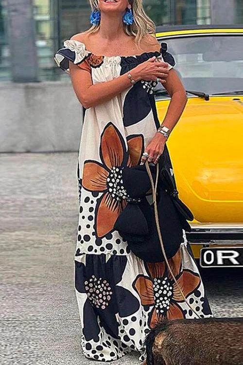 Off Shoulder Ruffle Maxi DressClistos