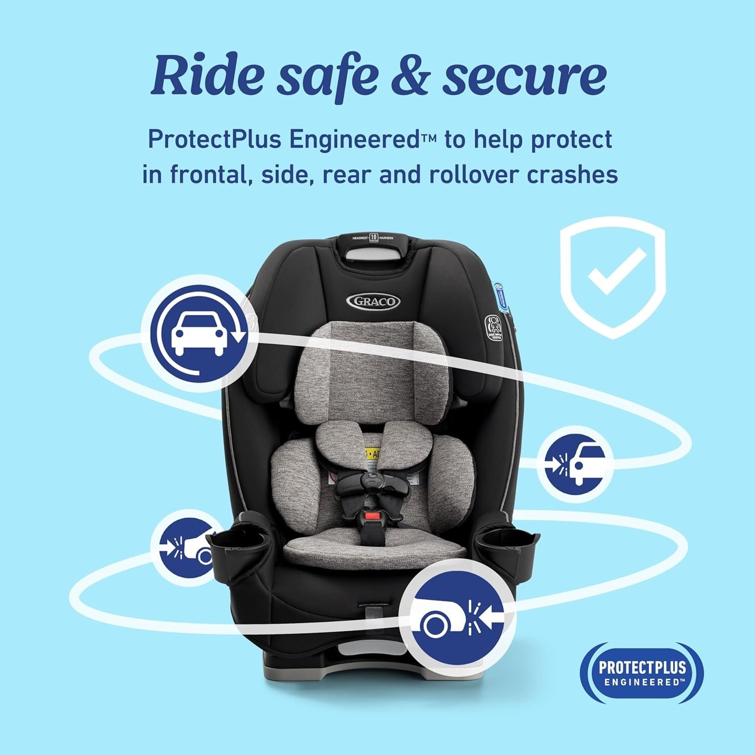 3-in-1 Convertible Car Seat, Ultra-Space-Saving Design, Suitable for Rear and Forward-Facing, Highback Booster Seat with 10-Position Headrest
