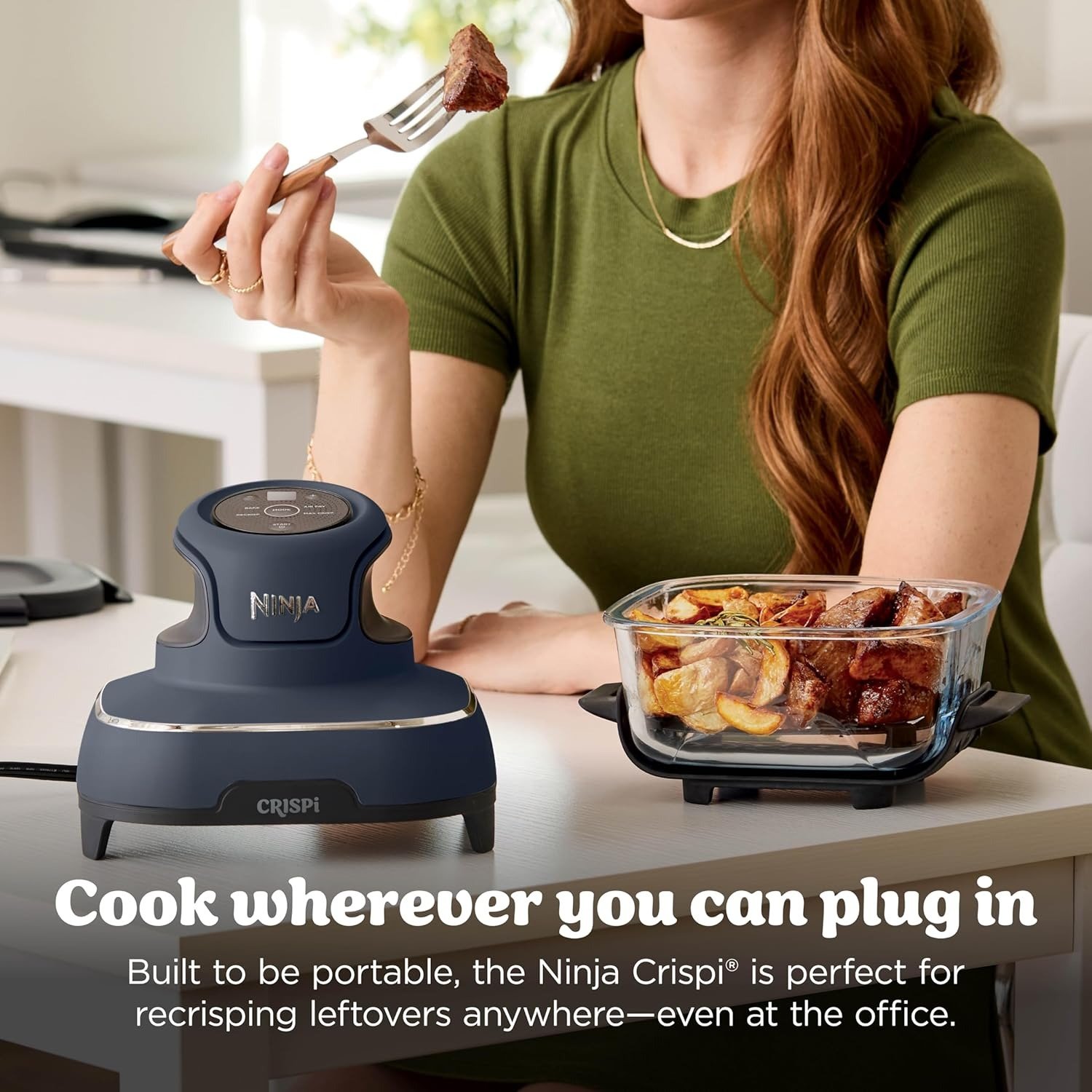 4-in-1 Glass Air Fryer | 450°F | Non-Toxic | 4QT & 6-Cup Glass Containers w/Lids | Microwave, Freezer, Dishwasher Safe | Max Crisp, Air Fry, Bake, Recrisp | Cyberspace Gray
