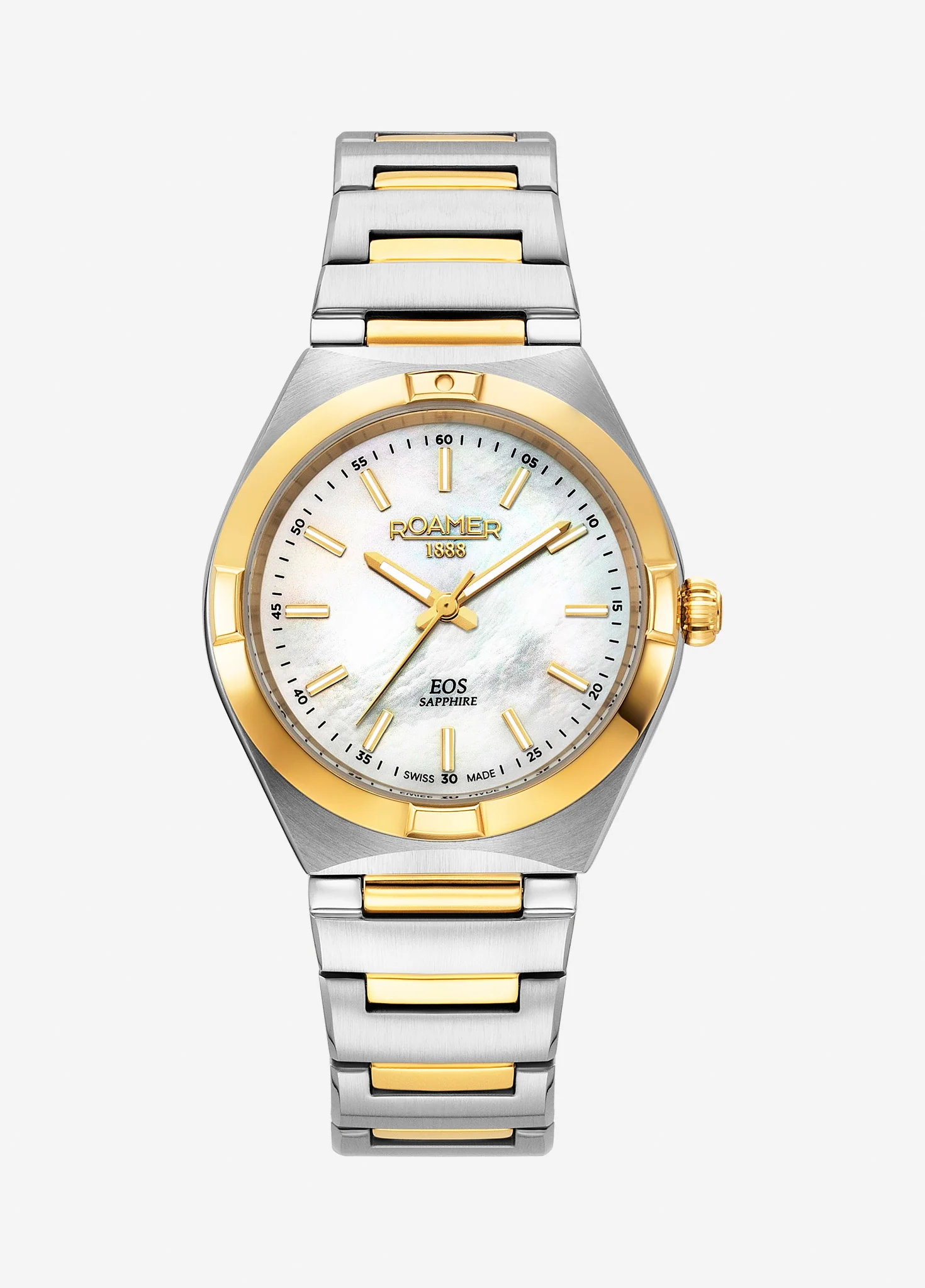 EOS Classic 34mm Quartz Three-Hand White MOP Dial Two-Tone Bracelet Sapphire glass Stainless Steel swiss watch