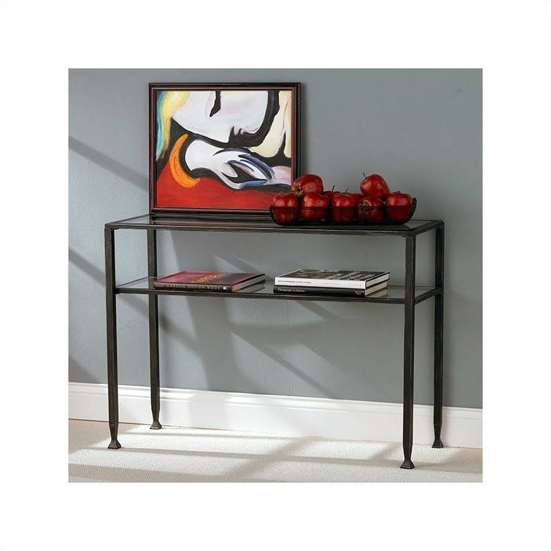 Southern Enterprises Black Sofa Table with Glass Top