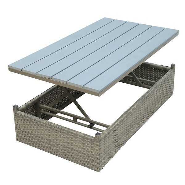 5Piece Patio Wicker Sofa with Adustable Backrest,Cushions,Ottomans and Lift Top Coffee Table
