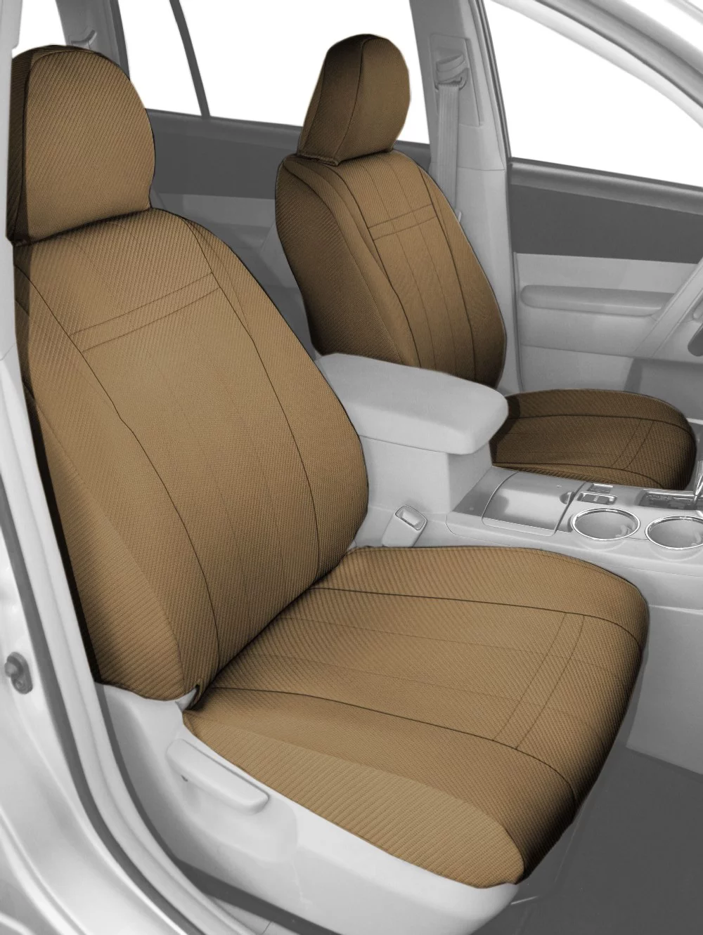 CalTrend Front Buckets Carbon Fiber Seat Covers for 1996-1999 Saturn SL2 - ST315-06FA Beige Insert and Trim