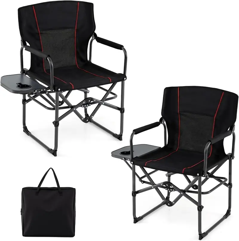 Premium Director Chair with Side Table – Integrated Cup Holder, Lightweight Carry Bag