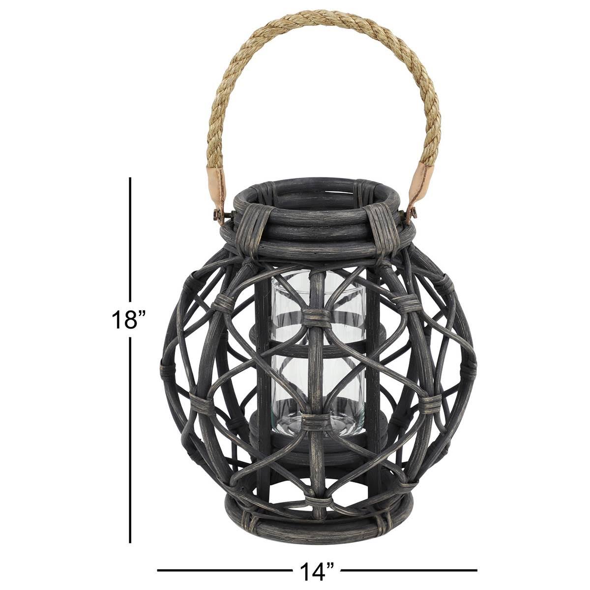 Black Woven Rattan Candle Lantern