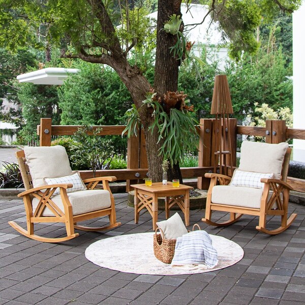 Cambridge Casual Carmel 3piece Teak Rocking Chair Set with Cushion