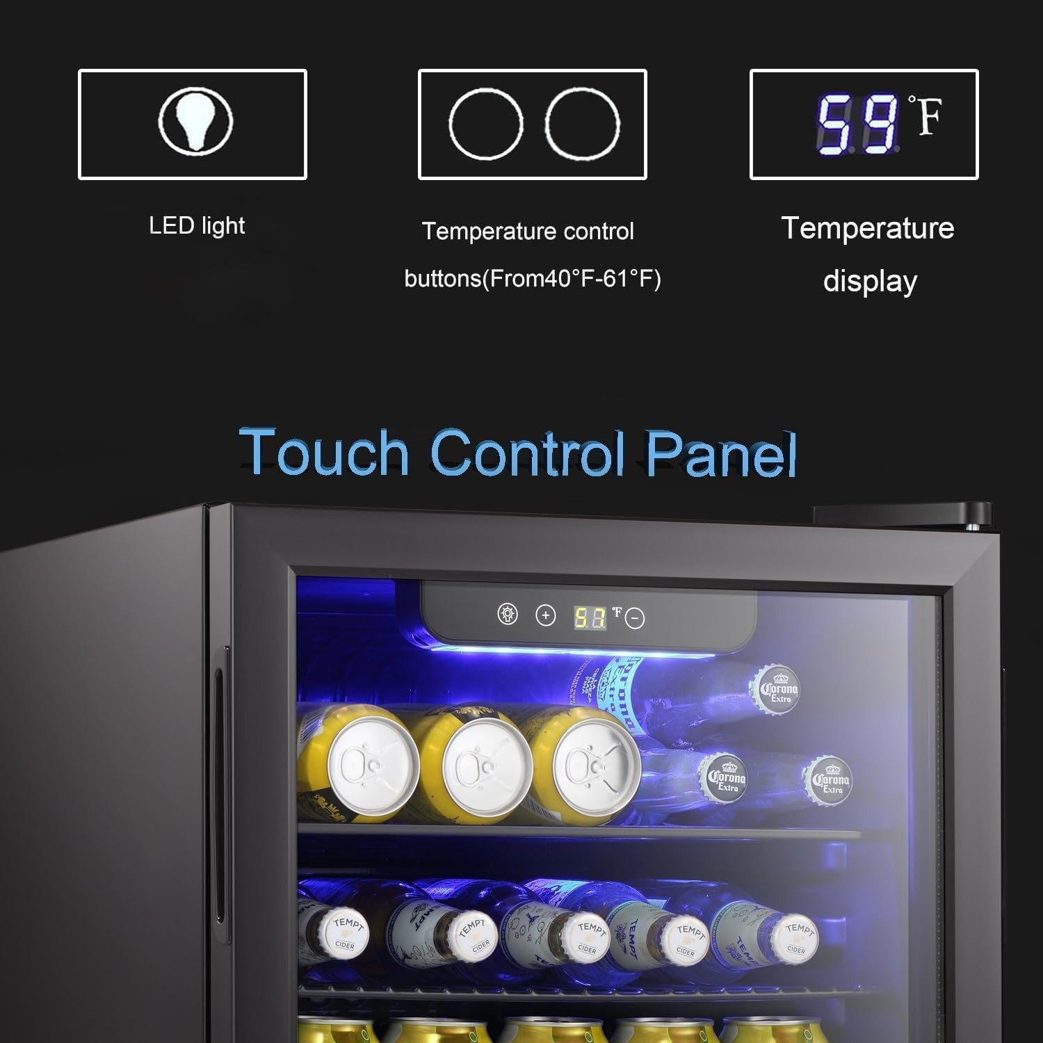 85 Can Mini Fridge Glass Door for Soda Beer Wine Stainless Steel Glass Door Small Drink Dispenser Digital Display for Home, Office Bar,2.4cu.ft