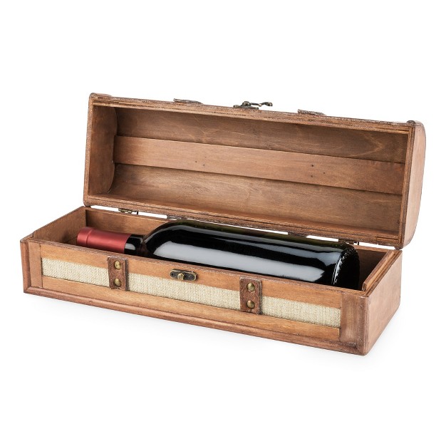 Twine Vintage Trunk Wine Bottle Gift Box Wood Wine Box With Lid And Handle Holds 1 Bottle Wood Faux Leather Brass Cloth