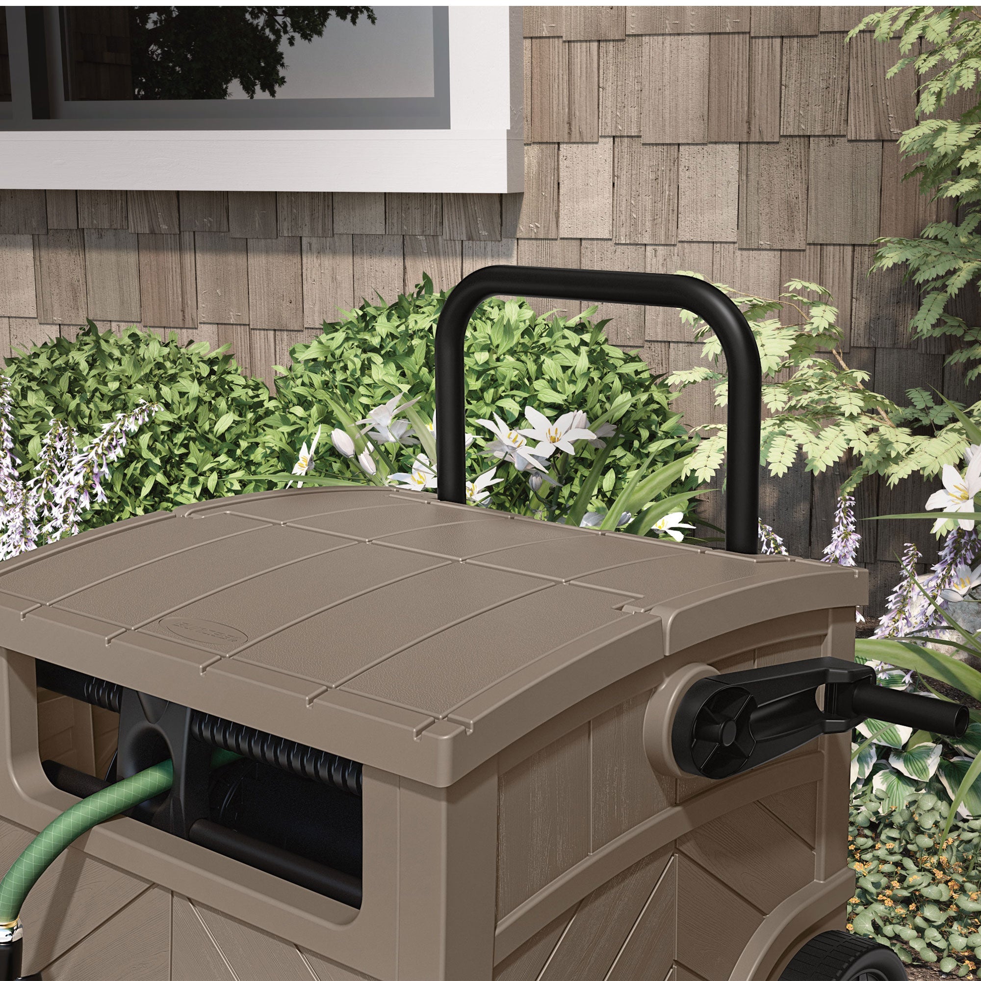 Suncast WST150 Free Standing Hideaway Hose Reel, Taupe, Hose 150′