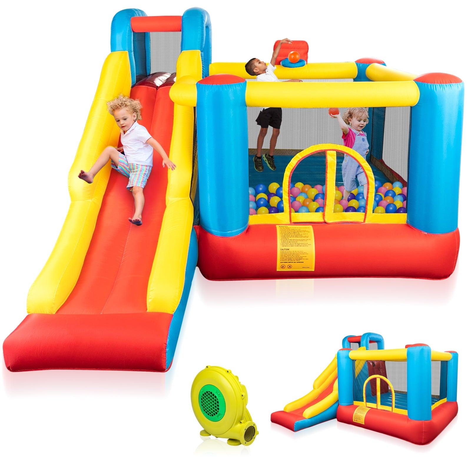 JOYMOR Bounce House Inflatable Bouncing Castle Play Center w/ Air Blower, Jump'n Slide Bouncer, Suitable for Toddler Baby and Little Kids