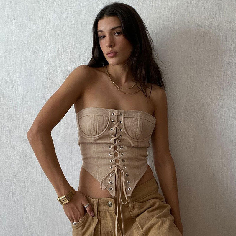 Strapless Lace-Up Cropped Top | ClistosClistos