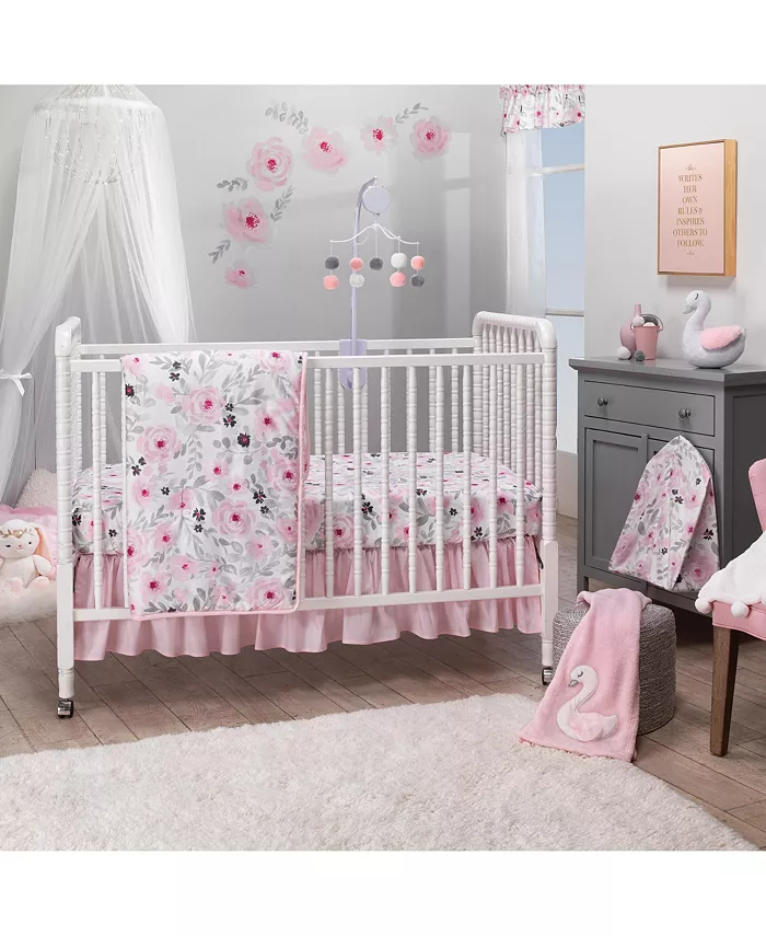 Bedtime Originals Blossom Pink Gray Watercolor Floral Diaper Stacker
