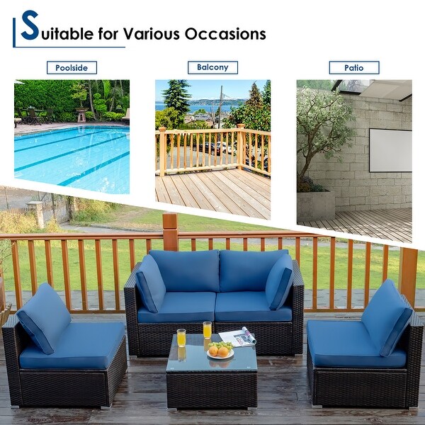 Costway 5PCS Patio Rattan Furniture Set Cushioned Sofa and Chair Coffee