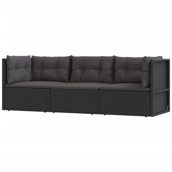 vidaXL 3 Piece Patio Lounge Set with Cushions Black Poly Rattan