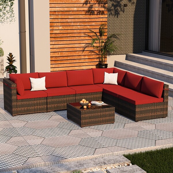 UPHA Cushioned 7piece Conversation Sectional Patio Group Furniture