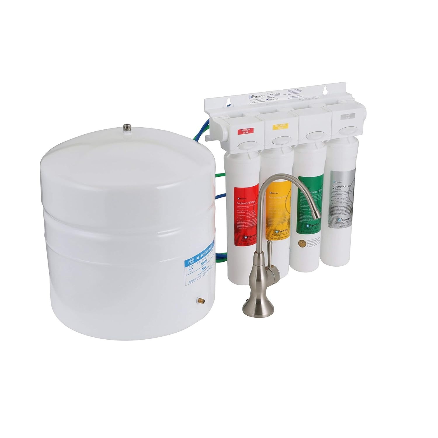 4 Stage Reverse Osmosis System Module with Built-In Check Valve Shutoff, Four Easy Push Button Filters, Sediment Filter, Carbon Block Filter, VOC Filter, Membrane