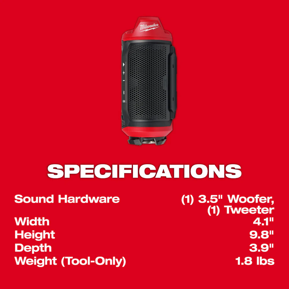 Milwaukee 2955-20 M12 12V PACKOUT Cordless Bluetooth Jobsite Speaker - Bare Tool