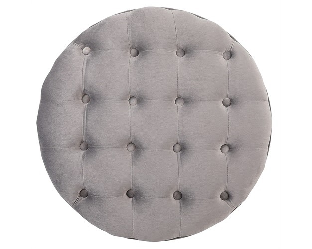 Birdrock Home Tufted Round Ottoman Velvet Foot Stool Grey