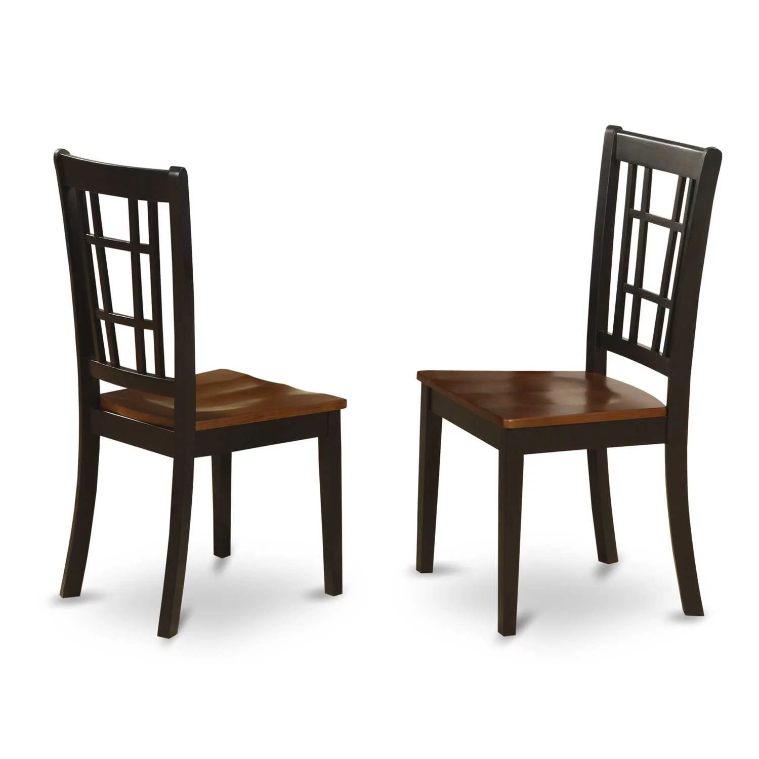 East West Furniture 3-Piece Dining Table Set Include a Round Dining Table and 2 Wooden Chairs with Slatted Back - Black Finish