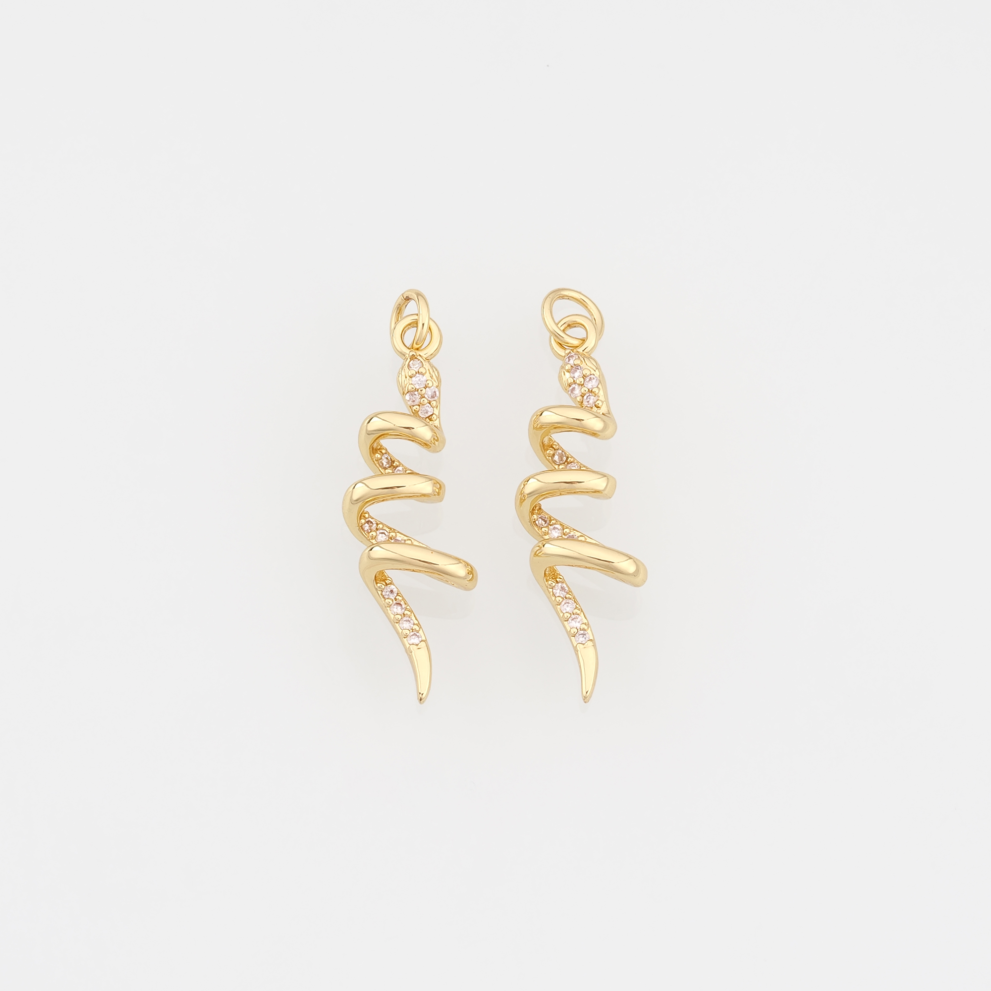 18K Gold Filled Snake Pendant,CZ Micro Pave Snake Charm Earrings Necklace for DIY Jewelry Making Supply