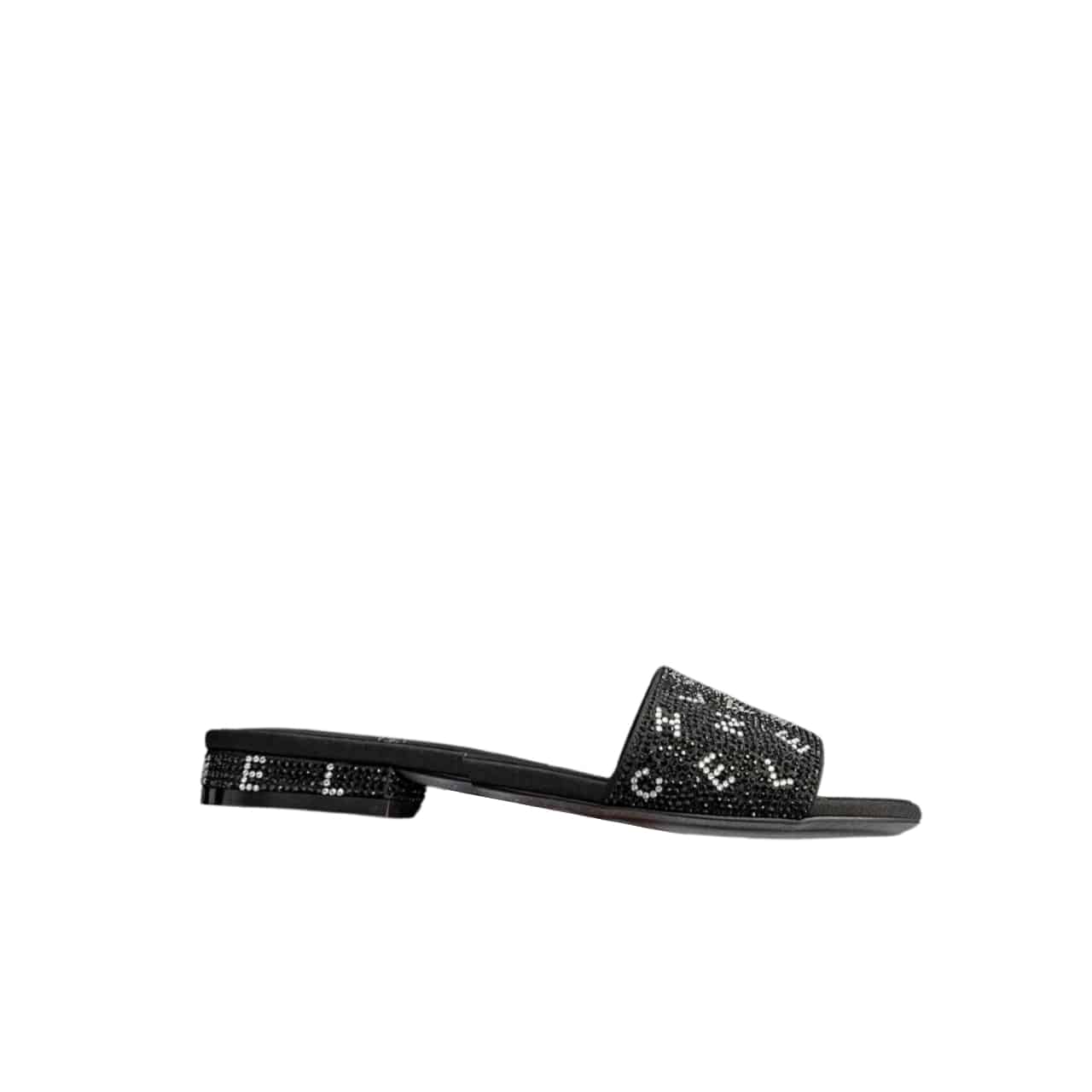Chanel 24P Beaded Diamond Logo Slippers Black