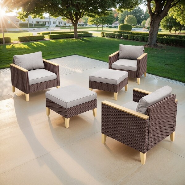 5 Pieces Wicker Patio Chair with Ottoman Set