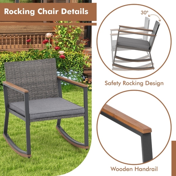 3 Piece Rocking Chair Patio Bistro Set Balcony Chairs Conversation Sets With Coffee Table and Cushions