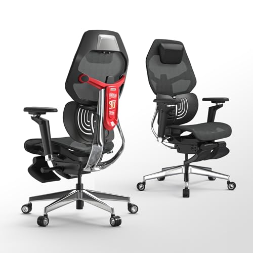 ES2T Computer Desk Gaming Chair with 2-Piece Protrusion Adjustable Lumbar Support Trackmaster 6D Armrest Height Adjustable with 2D Leather Headrest 136° Tilt for Office and Gaming