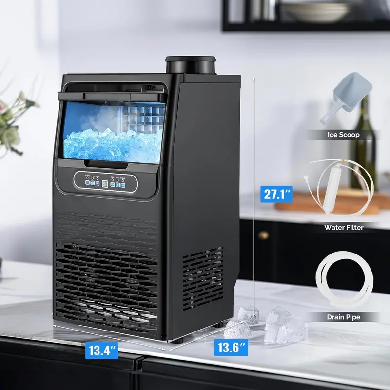 VINGLI Commercial Undercounter Ice Maker – 90 lbs/24H Output, 11 lbs Storage, Dual Water Inlets, Self-Cleaning & Timer Functions