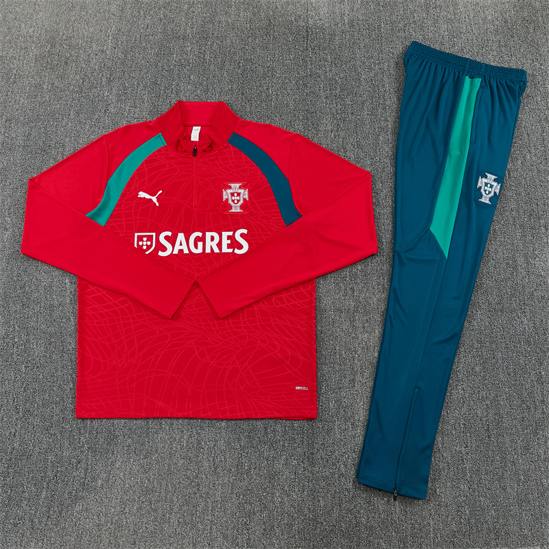 Portugal 26/27 Half Zipper Training Suit - Red 3