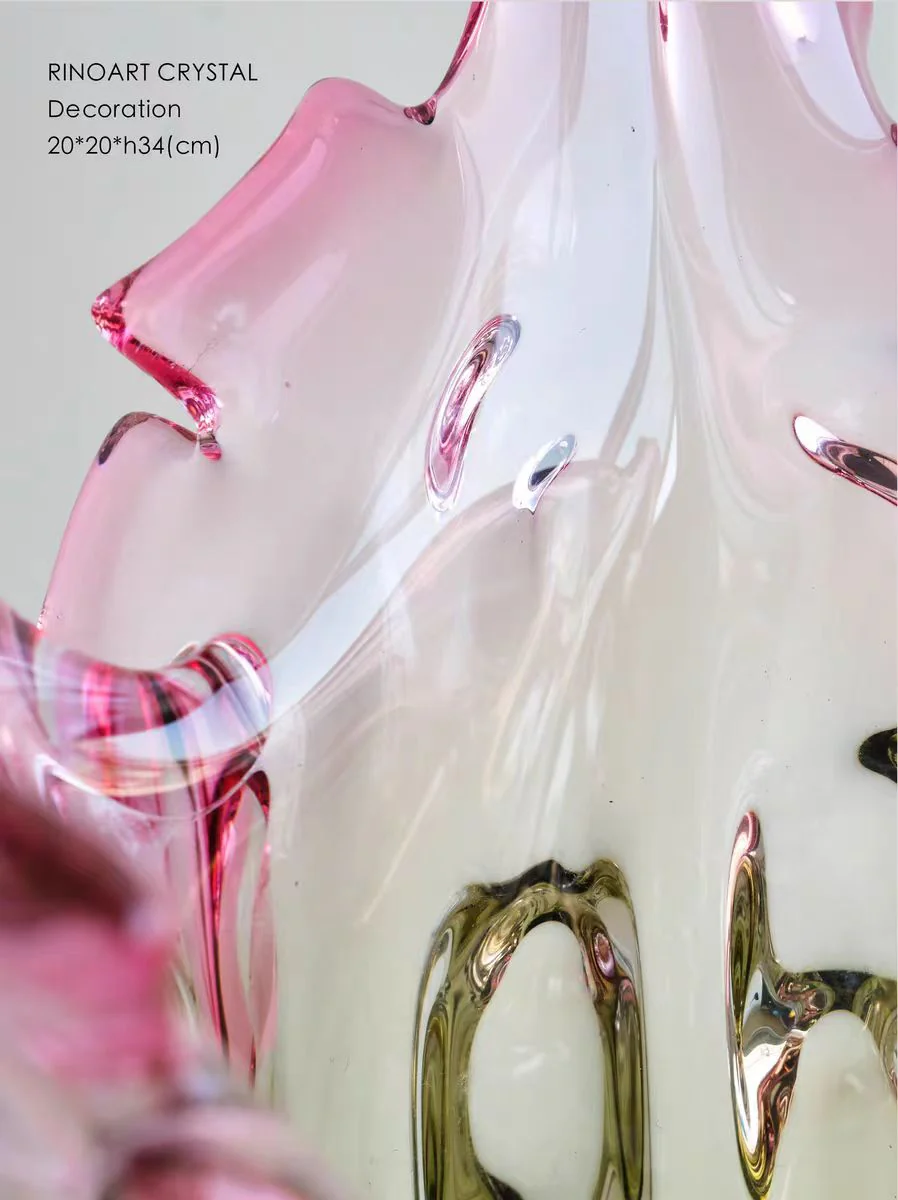 DC073 - Rinoart Crystal Vase for flowers - Tall, red green tinted, home decor glass vase with bouquet & rose in living room and kitchen, unique Italian-inspired design