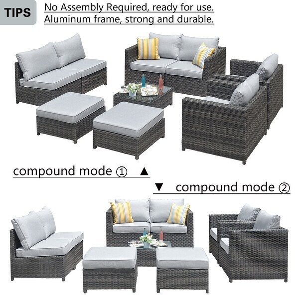 OVIOS Patio Furniture Deep Seat Wicker 9piece Set